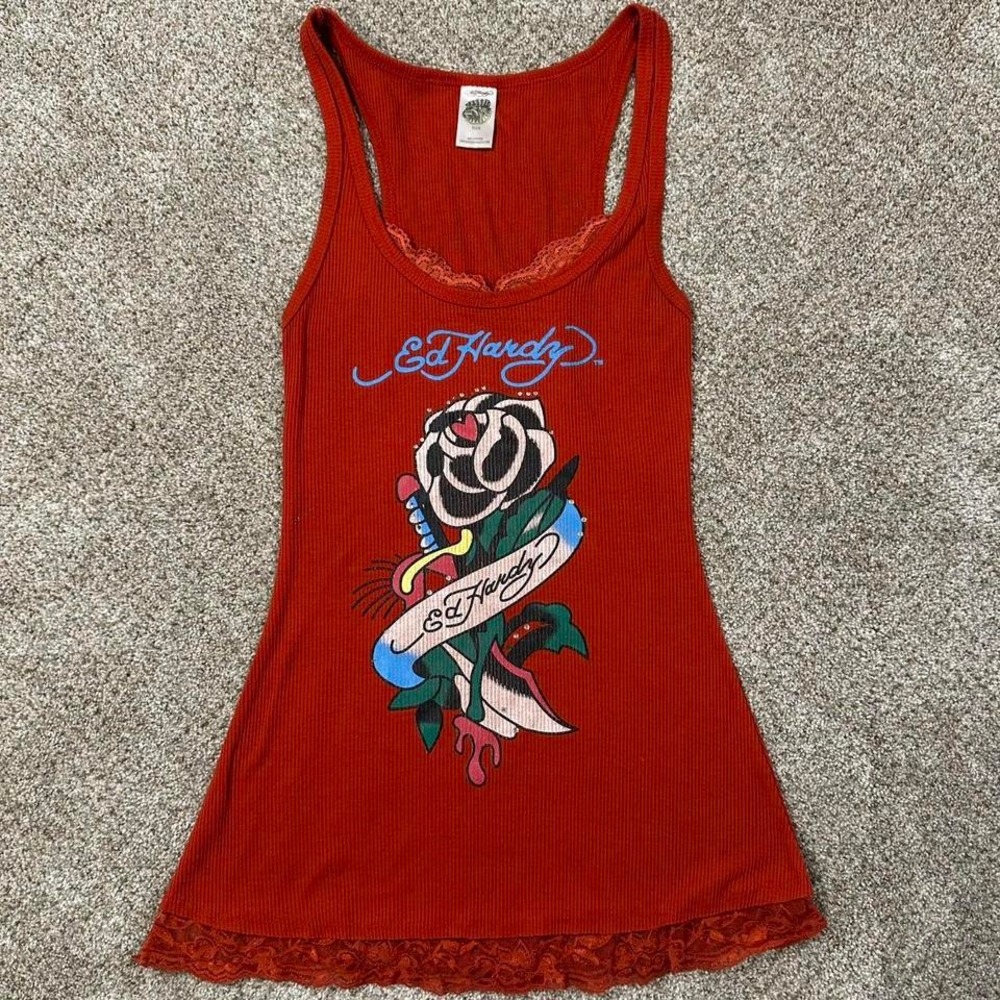 SMALL Ed‎ Hardy Lace Trim Tank
